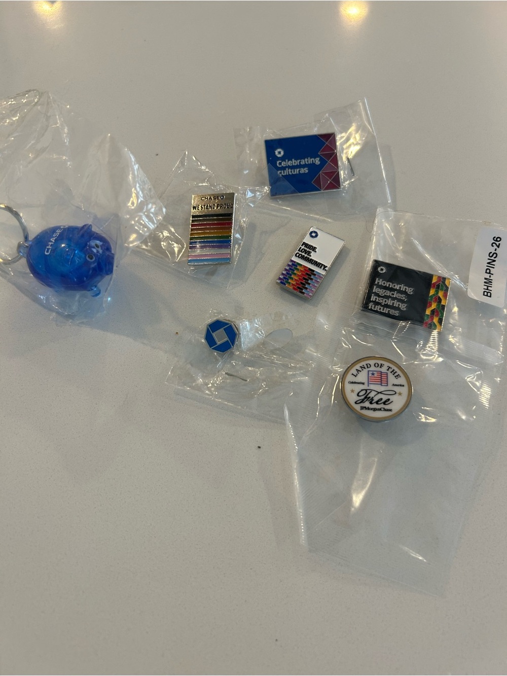 Chase Bank pins and pig key ring lot